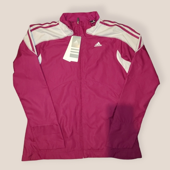 Adidas Maroon and White Zippered Windbreaker Warm-Up Jacket - Picture 1 of 14